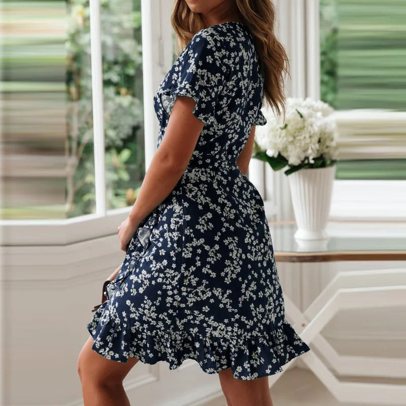 Robe Portefeuille Marine Fleurs
