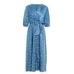 robe bleu à pois blanc