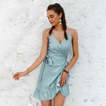 robe bleu ciel à pois
