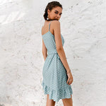 robe bleu ciel pois blanc