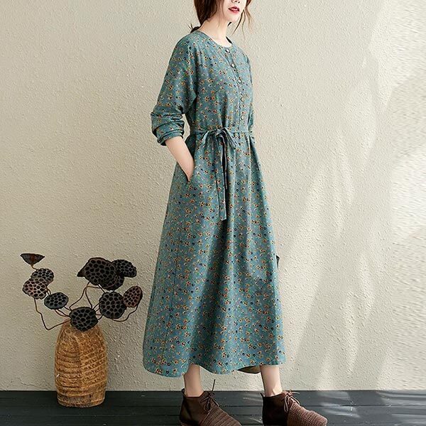 robe bleu en lin