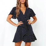 robe bleu marine petit pois blanc