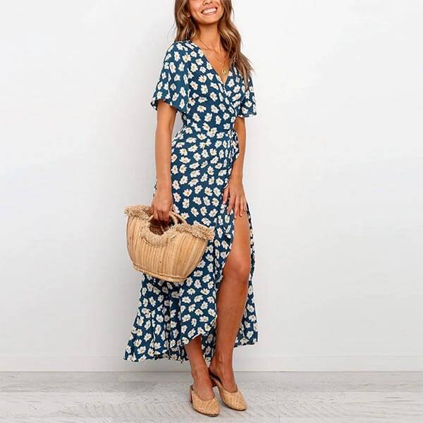 robe bleu maxi portefeuille