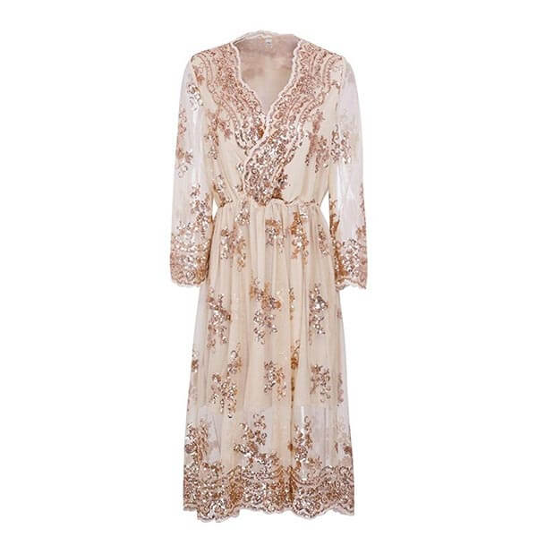 robe cache coeur longue beige