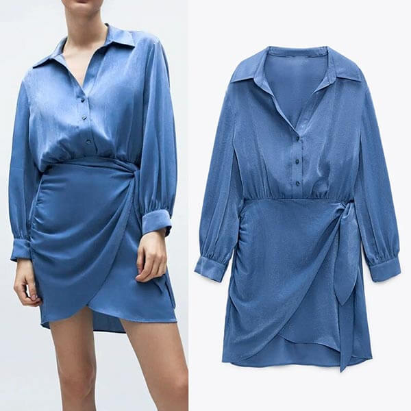 robe courte satin bleu