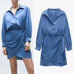 robe courte satin bleu