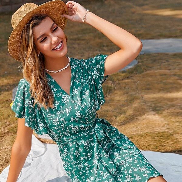 robe fleurie vert emeraude