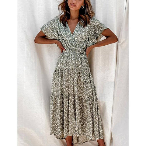 robe fleurie verte mi longue