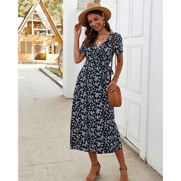 robe longue bleu et blanche