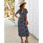 robe longue bleu marine fleurie