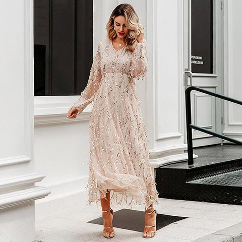 robe longue cache coeur sequin
