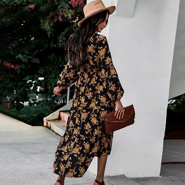 robe longue fleurie jaune