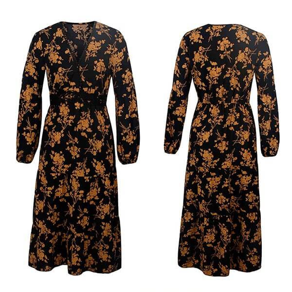 robe longue fleurie noire