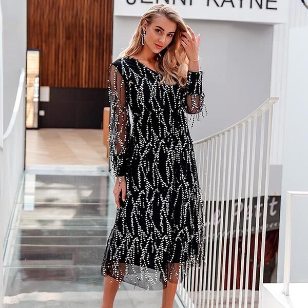 robe longue sequin noir