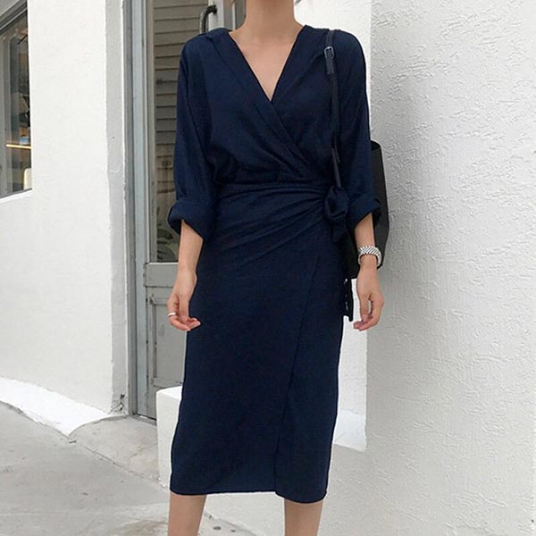robe marine drapée