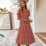 robe midi rouge pois blancs