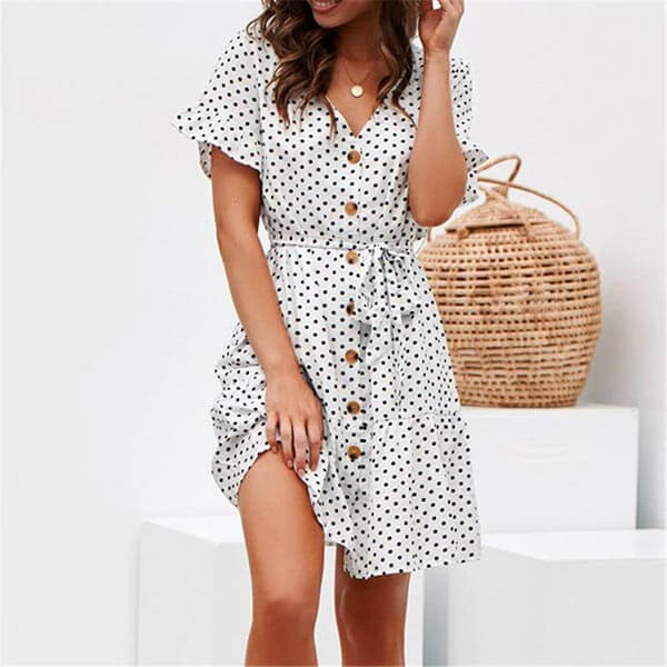 robe portefeuille blanche pois noir