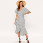 robe portefeuille blanche pois