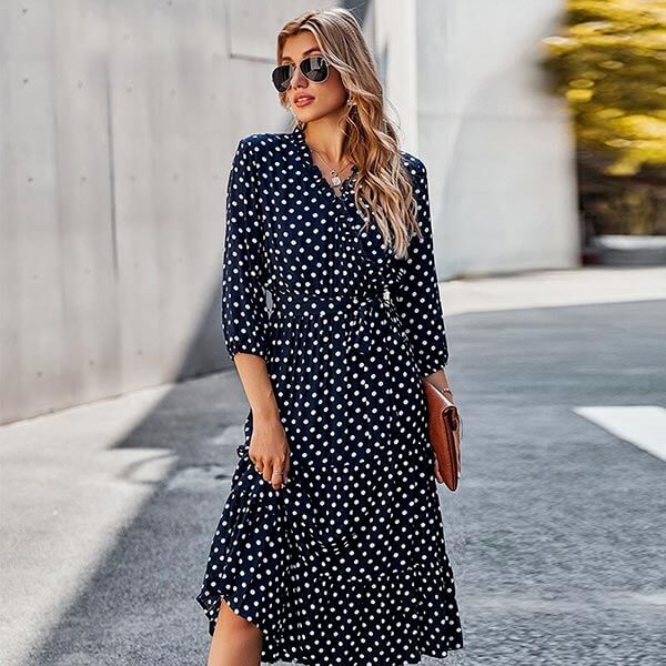 robe portefeuille bleu pois