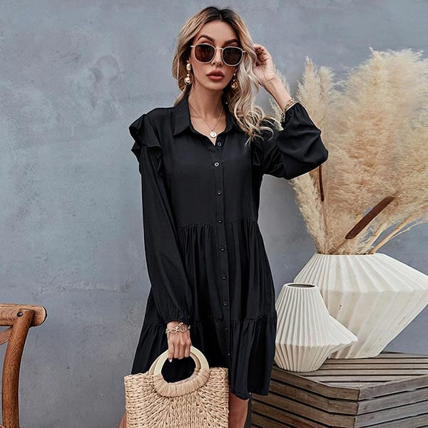 robe portefeuille boutonnée noir femme