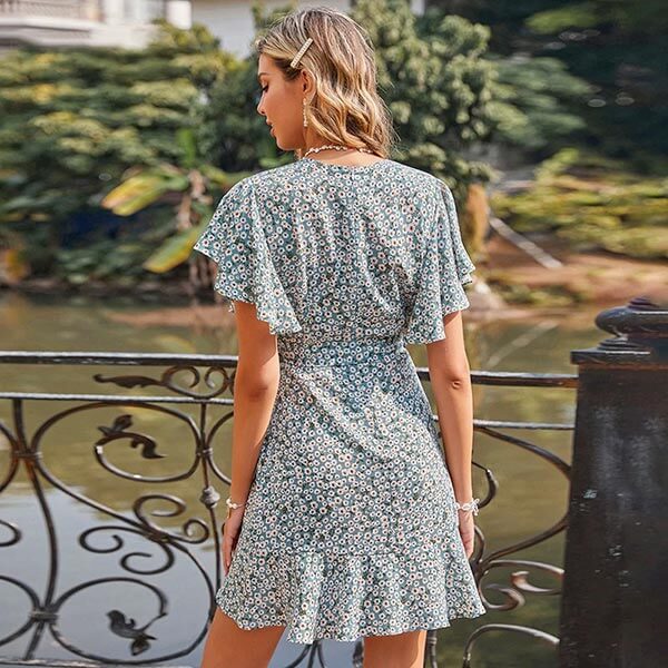 robe portefeuille courte à fleur
