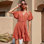robe portefeuille fleurie rouge
