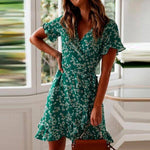 robe portefeuille fleurie verte