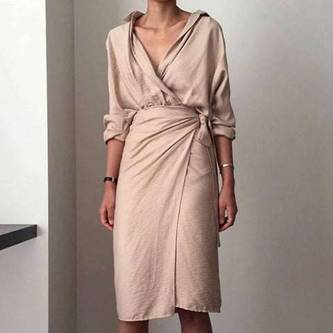 robe portefeuille habillée beige
