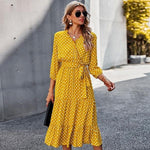 robe portefeuille jaune pois