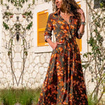 robe portefeuille longueur midi imprimé fleurs