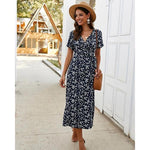 robe portefeuille marine fleurs