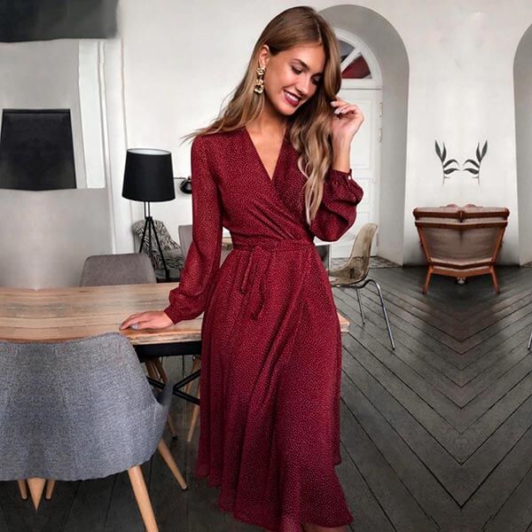 robe portefeuille mi longue rouge