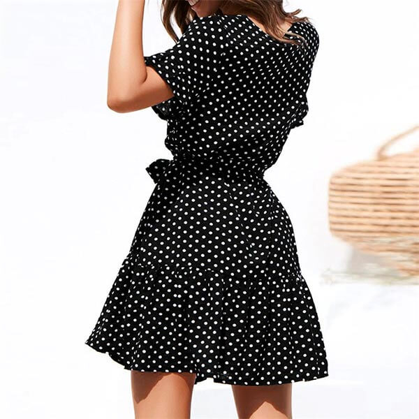 robe portefeuille noir pois blanc