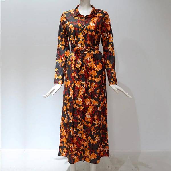 robe portefeuille noire et orange floral