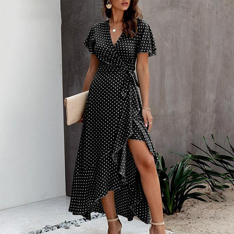 robe portefeuille noire longue