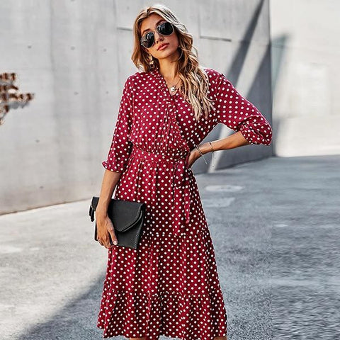 robe portefeuille rouge à pois