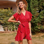 robe portefeuille rouge évasée