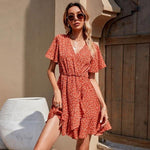 robe portefeuille rouge fleurie