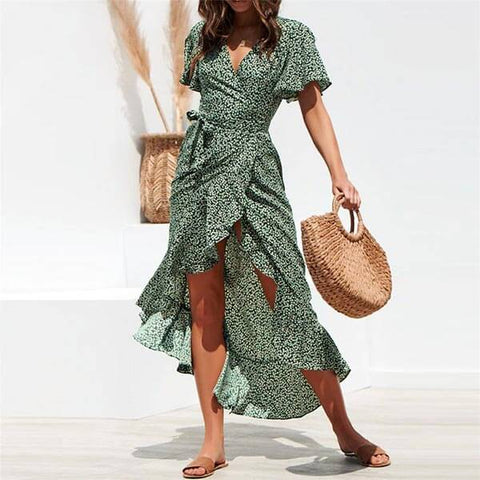 robe portefeuille vert pois
