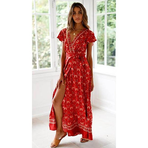 robe rouge longue fendue
