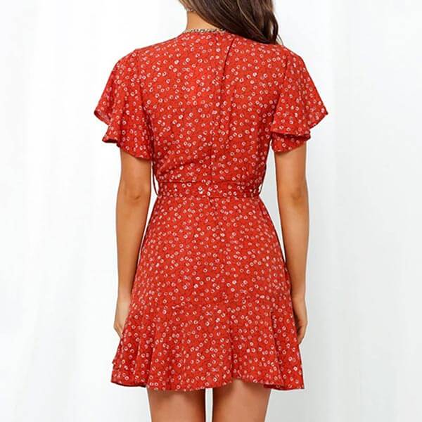 robe rouge pois blanc femme