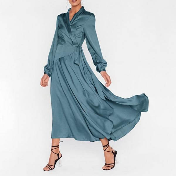 robe satin longue bleu