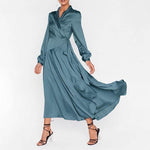robe satin longue bleu