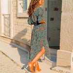 robe turquoise et marron