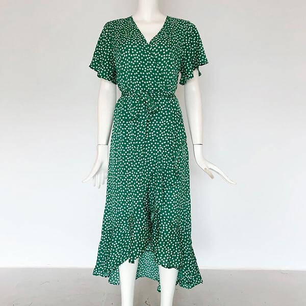 robe verte à pois blanc