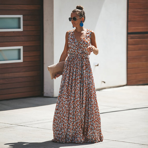 robe longue portefeuille fleurie