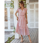 robe maxi portefeuille fleurie a volants