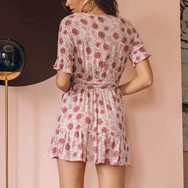 robe portefeuille fleur rose