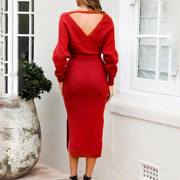 robe portefeuille rouge manche longue