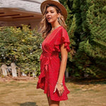 robe portefeuille rouge pois blancs